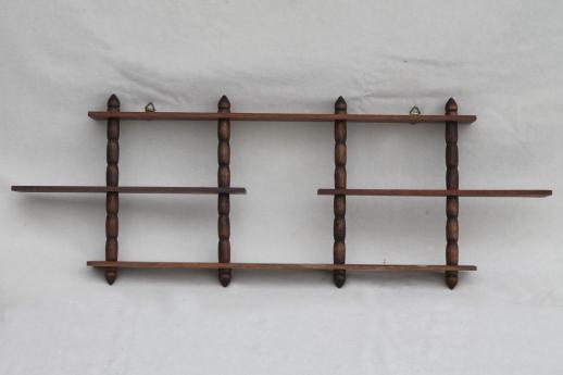 photo of vintage wooden display shelves for miniatures & tiny collectibles, mid-century wall shelf grouping #4