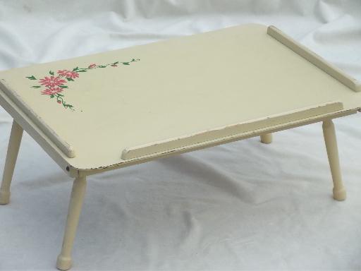 photo of vintage wooden lap desk tray table, shabby painted cottage furniture #1