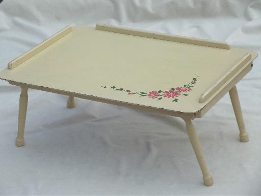 photo of vintage wooden lap desk tray table, shabby painted cottage furniture #2