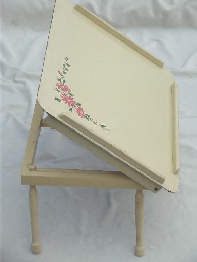 photo of vintage wooden lap desk tray table, shabby painted cottage furniture #3