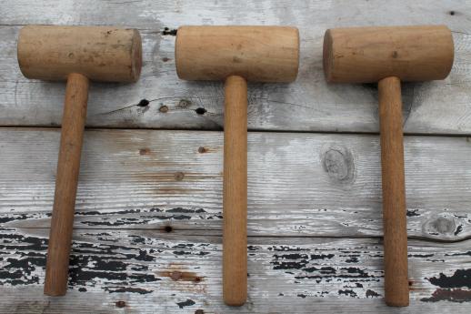 photo of vintage wooden mallets, collection of large wood hammers or gavels #2