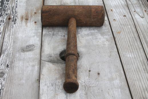 photo of vintage wooden mallets, collection of large wood hammers or gavels #8