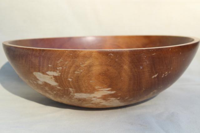 photo of vintage wooden salad bowl, rustic primitive farmhouse style wood bowl handmade in Canada #3