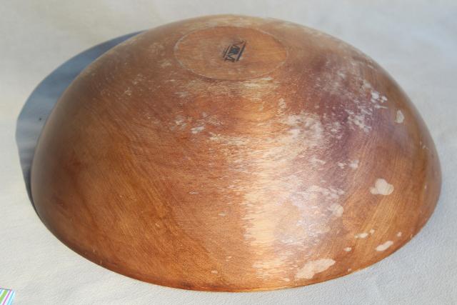 photo of vintage wooden salad bowl, rustic primitive farmhouse style wood bowl handmade in Canada #4