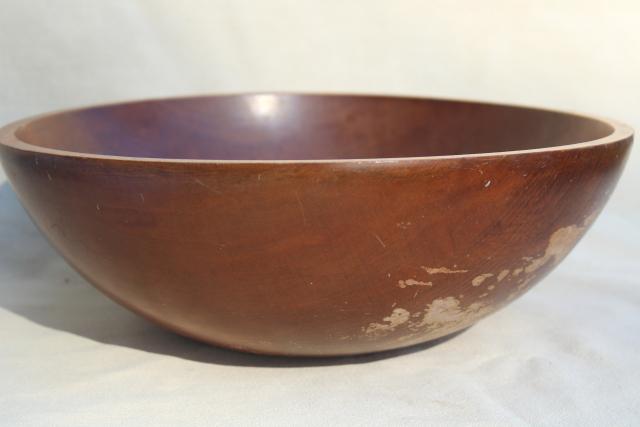 photo of vintage wooden salad bowl, rustic primitive farmhouse style wood bowl handmade in Canada #5