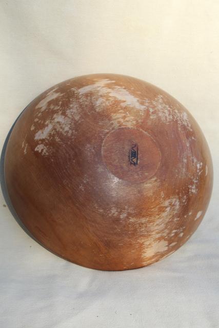 photo of vintage wooden salad bowl, rustic primitive farmhouse style wood bowl handmade in Canada #7