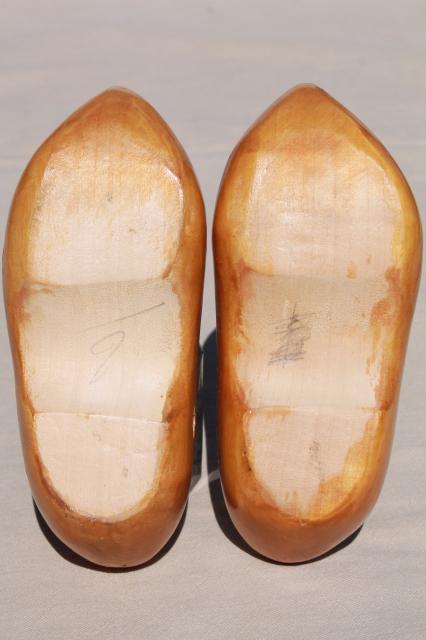 photo of vintage wooden shoes, dutch klompen wood clogs w/ hand carved chip carving #5