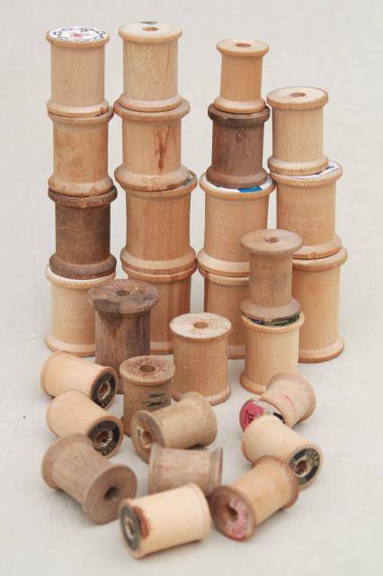 photo of vintage wooden spools from sewing thread, empty reels / bobbins, wood spool lot #2