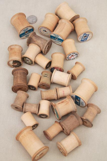 photo of vintage wooden spools from sewing thread, empty reels / bobbins, wood spool lot #3