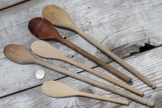 photo of vintage wooden spoons & wood kitchen utensils, old kitchen woodenware lot #3