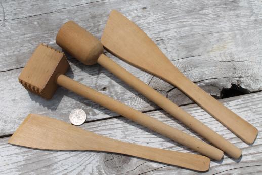 photo of vintage wooden spoons & wood kitchen utensils, old kitchen woodenware lot #4