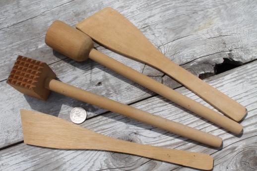 photo of vintage wooden spoons & wood kitchen utensils, old kitchen woodenware lot #5