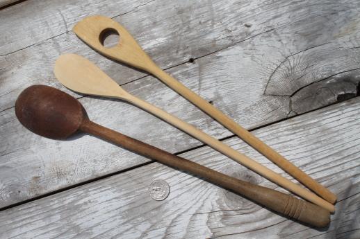 photo of vintage wooden spoons & wood kitchen utensils, old kitchen woodenware lot #9