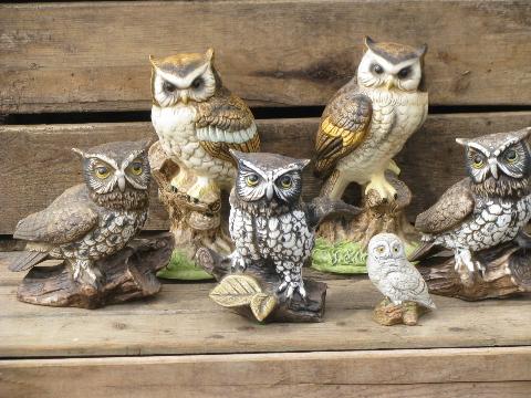 photo of vintage woodland owl figurine collection, lot retro 70s porcelain owls #1