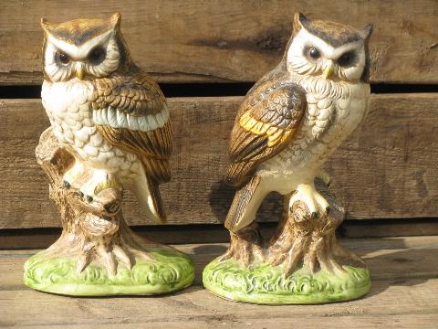 photo of vintage woodland owl figurine collection, lot retro 70s porcelain owls #3