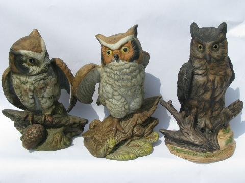 photo of vintage woodland owl figurine collection, lot retro 70s porcelain owls #1