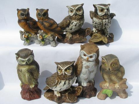 photo of vintage woodland owl figurine collection, lot retro 70s porcelain owls #1