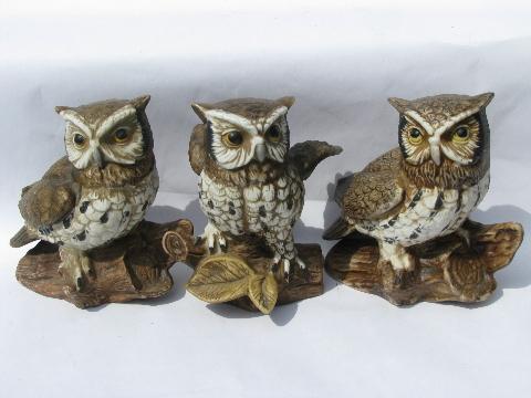 photo of vintage woodland owl figurine collection, lot retro 70s porcelain owls #2