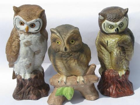 photo of vintage woodland owl figurine collection, lot retro 70s porcelain owls #4