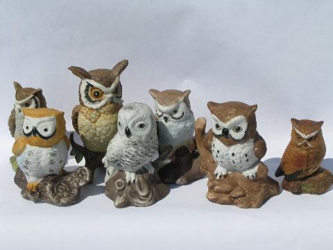 photo of vintage woodland owl figurine collection, lot retro 70s porcelain owls #1