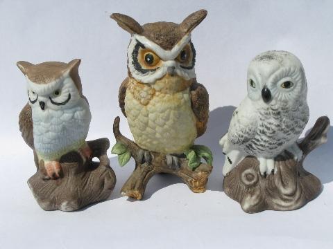 photo of vintage woodland owl figurine collection, lot retro 70s porcelain owls #2