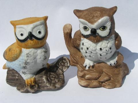 photo of vintage woodland owl figurine collection, lot retro 70s porcelain owls #4