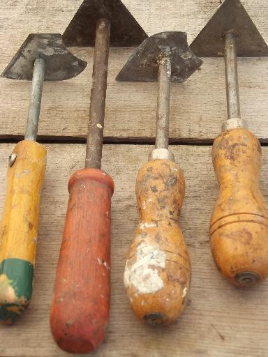 photo of vintage woodworking tools, lot of shaving hook scrapers made in England #2