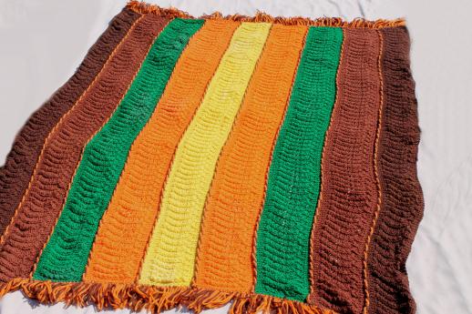 photo of vintage wool afghan, handmade knitted lace blanket in fall colored wool yarn #4