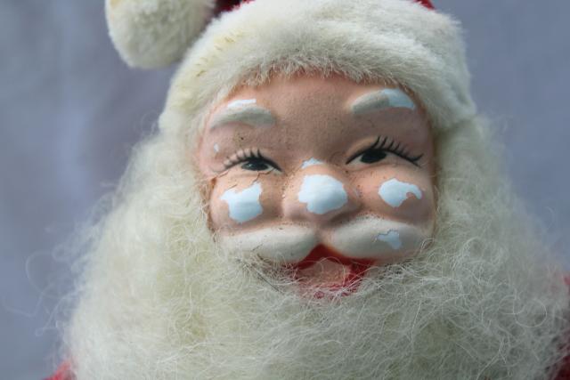 photo of vintage wool beard Santa poseable standing doll painted face red velvet suit #2