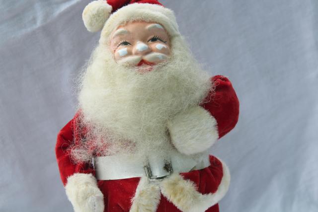 photo of vintage wool beard Santa poseable standing doll painted face red velvet suit #4