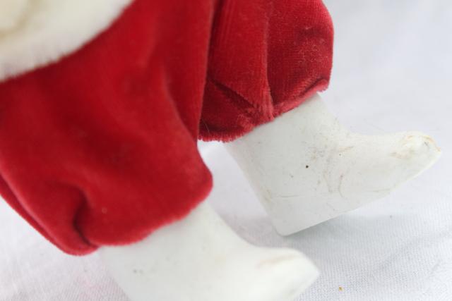 photo of vintage wool beard Santa poseable standing doll painted face red velvet suit #5