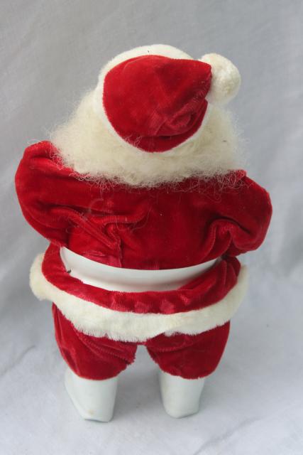 photo of vintage wool beard Santa poseable standing doll painted face red velvet suit #6