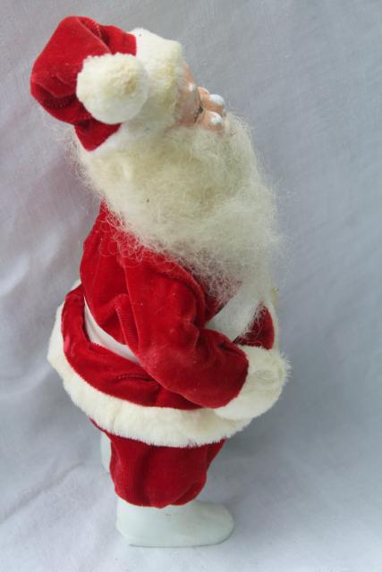 photo of vintage wool beard Santa poseable standing doll painted face red velvet suit #8