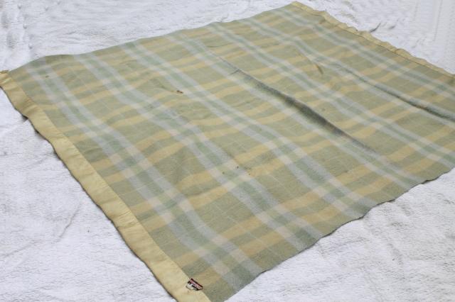 photo of vintage wool bed blankets, natural ivory wool & wool plaid blankets #4