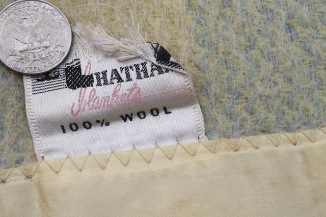 photo of vintage wool bed blankets, natural ivory wool & wool plaid blankets #6