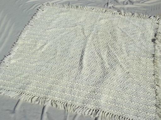 photo of vintage wool blanket, 60s 70s retro rya style shag pile  throw w/ yarn fringe #1