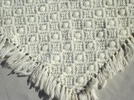photo of vintage wool blanket, 60s 70s retro rya style shag pile  throw w/ yarn fringe #3