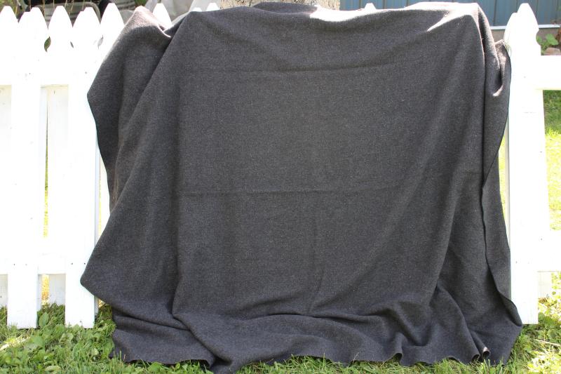 photo of vintage wool blanket, army or camp bunk blanket, heavy scratchy grey wool fabric #1