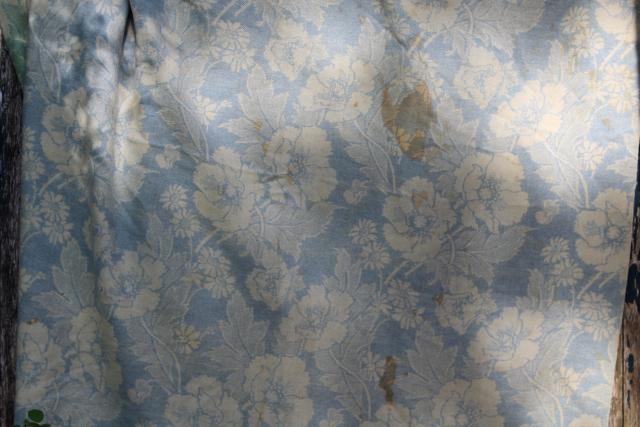 photo of vintage wool blanket cutter fabric, reversible all over tapestry floral poppies green & blue #7