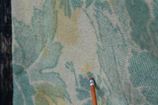 photo of vintage wool blanket cutter fabric, reversible all over tapestry floral poppies green & blue #14