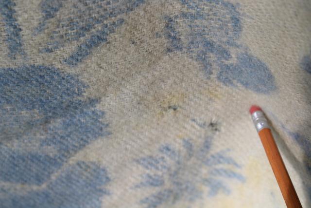 photo of vintage wool blanket cutter fabric, reversible all over tapestry floral poppies green & blue #18