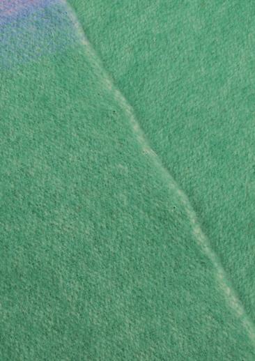 photo of vintage wool blanket w/ original label Monticello Wisconsin, candy colored stripes on jade green #2