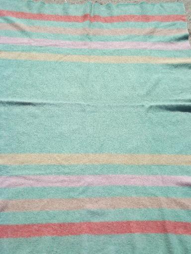 photo of vintage wool blankets, candy striped blanket & reversible jadite green / pink #3