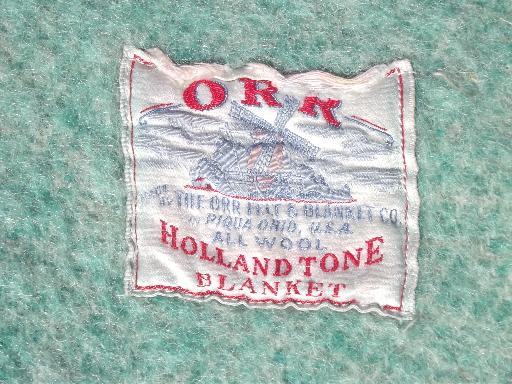 photo of vintage wool blankets, candy striped blanket & reversible jadite green / pink #4