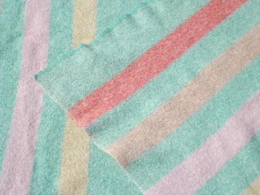 photo of vintage wool blankets, candy striped blanket & reversible jadite green / pink #5