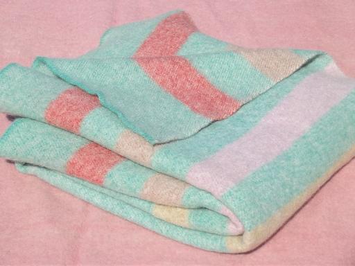 photo of vintage wool blankets, candy striped blanket & reversible jadite green / pink #6