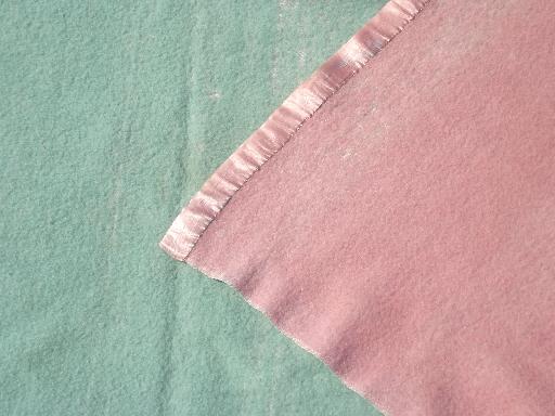 photo of vintage wool blankets, candy striped blanket & reversible jadite green / pink #9