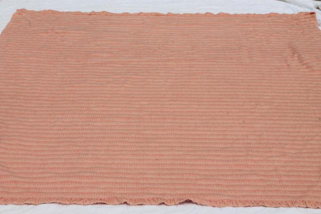 photo of vintage wool blankets, mint green & peach pink candy stripe bed blanket lot #9