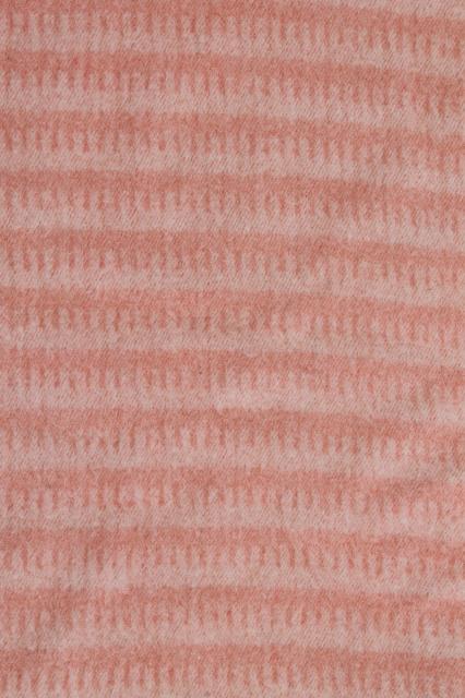 photo of vintage wool blankets, mint green & peach pink candy stripe bed blanket lot #10