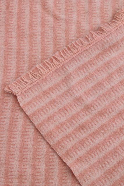 photo of vintage wool blankets, mint green & peach pink candy stripe bed blanket lot #11